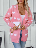 Heart V - Neck Button Up Long Sleeve Cardigan