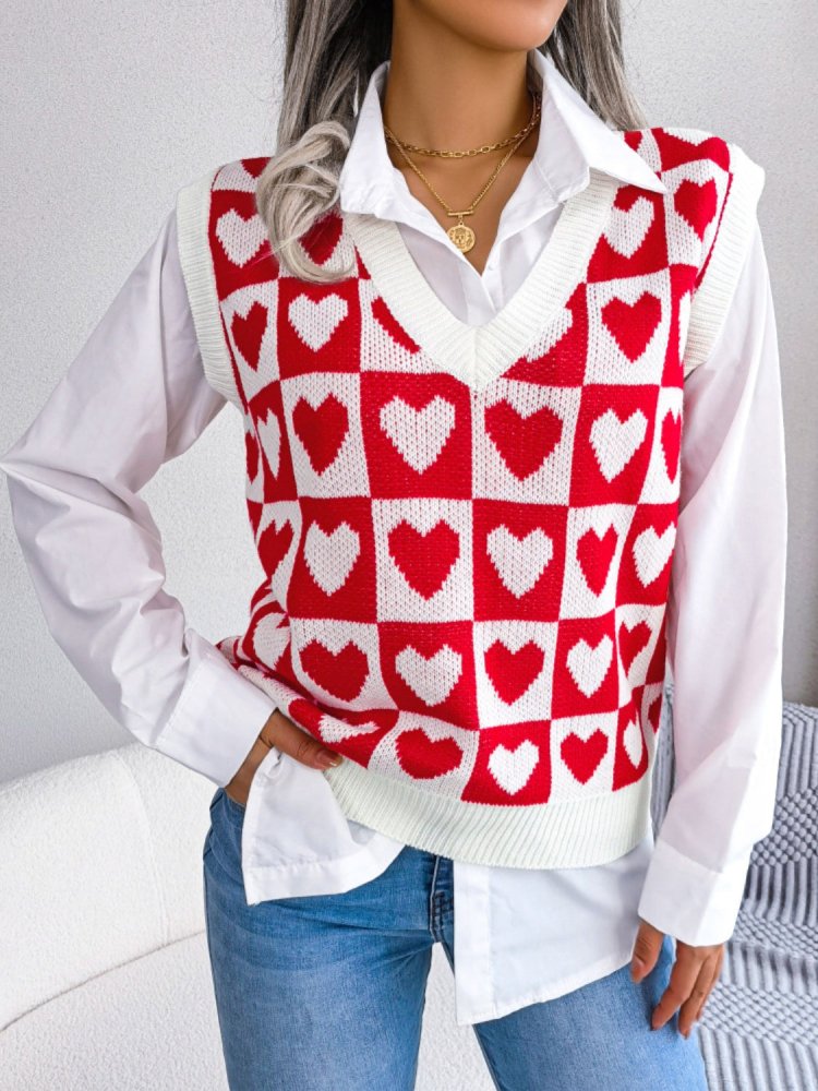 Heart V - Neck Sweater Vest