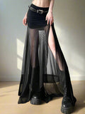 High Waist Mesh Black Maxi Skirt - In Control Clothing