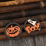 Hollow Pumpkin & Letter Wooden Earrings - In Control Clothing