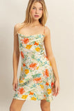 HYFVE Floral Cowl Neck Flirty Satin Mini Dress