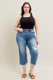 Judy Blue Plus Size High Waist Back Destroy & Raw Cut Hem Crop Wide