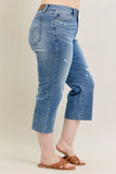Judy Blue Plus Size High Waist Back Destroy & Raw Cut Hem Crop Wide