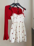 Kawaii 2 Piece Mini Dress Set – Floral Sleeveless Dress with Cardigan - In Control Clothing