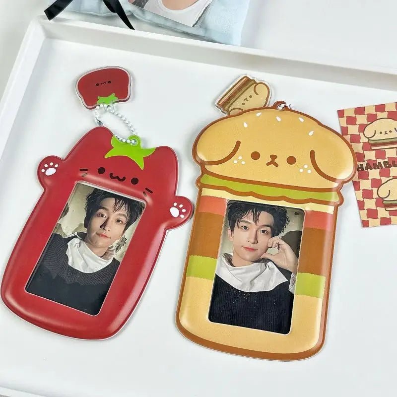 Kawaii Animal Photo Card Holder | Tomato Cat and Hamburger Dog Design - In Control Clothing