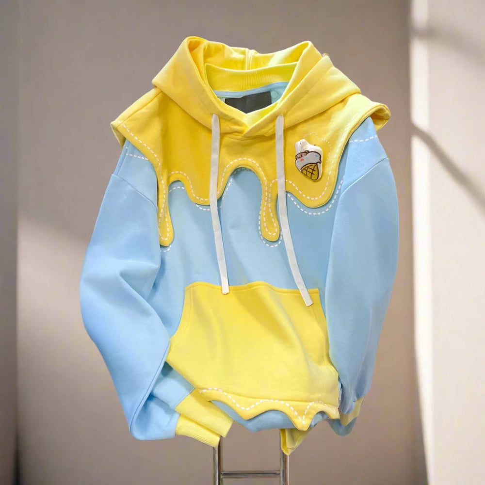 Kawaii Color Block Hooded Sweatshirt - In Control Clothing