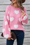 Kawaii Heart Dropped Shoulder Long Sleeve Sweater