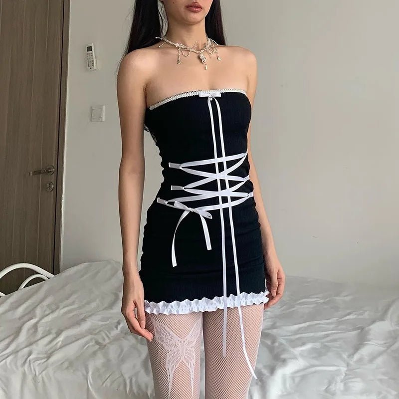 Kawaii Ribbon Bow Mini Dress - In Control Clothing