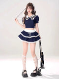Kawaii Seifuku 2 Piece Set – Y2K Crop Top and Fluffy Mini Skirt - In Control Clothing