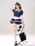Kawaii Seifuku 2 Piece Set – Y2K Crop Top and Fluffy Mini Skirt - In Control Clothing