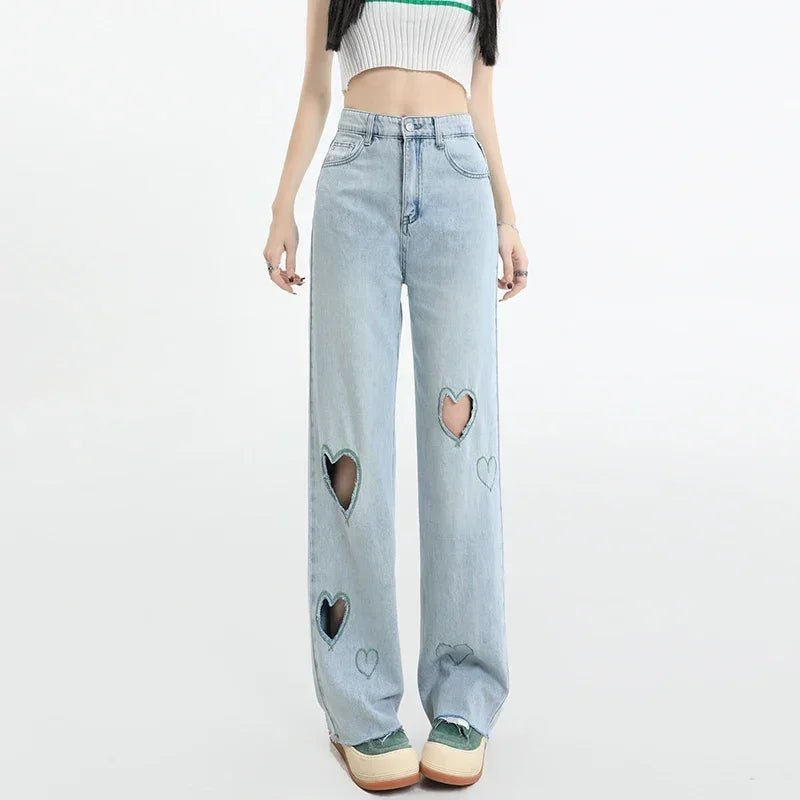 Kawaii Streetwear Blue High Waist Jeans - In Control Clothing