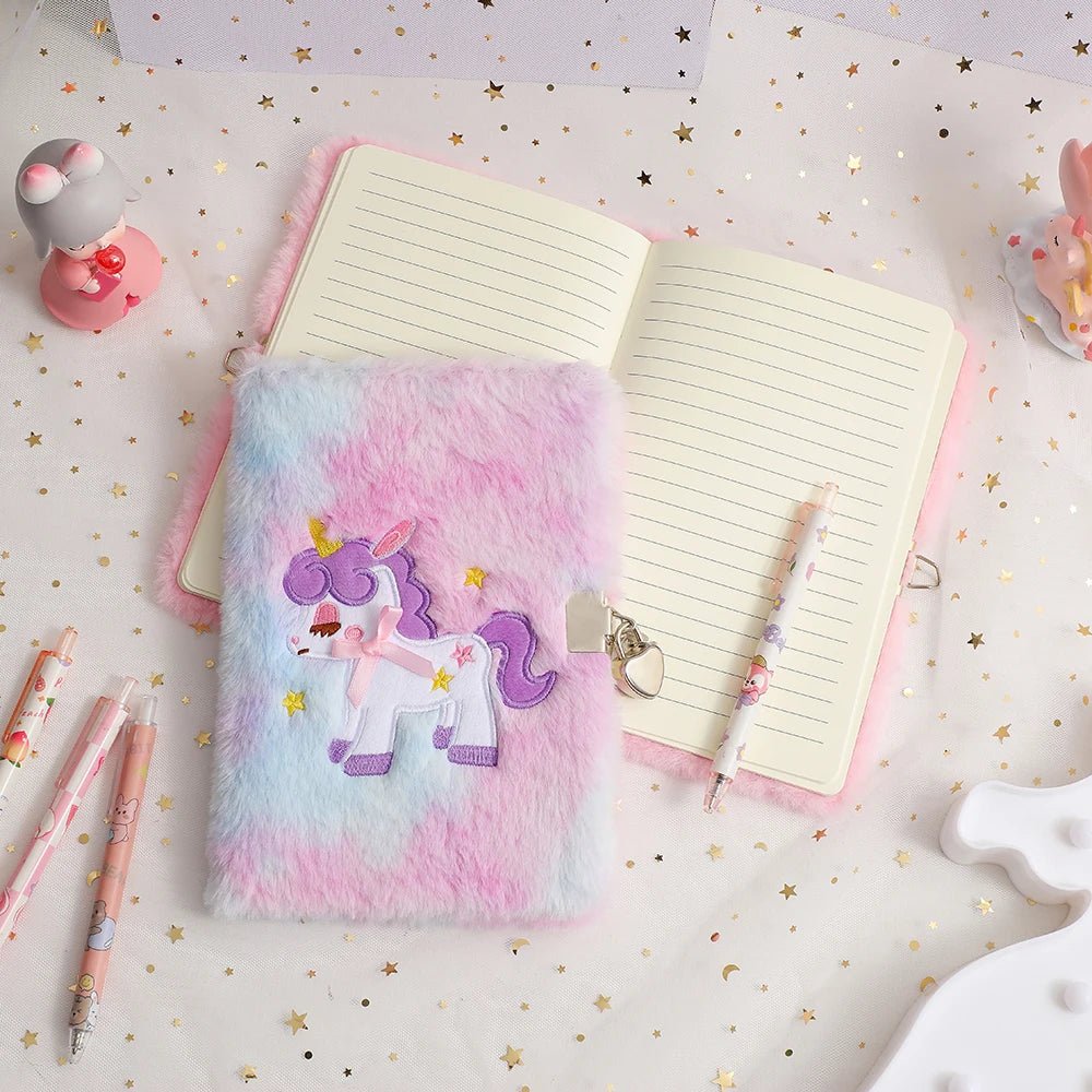 Kawaii Unicorn Lockable Diary | Plush Cartoon Notebook - In Control Clothing