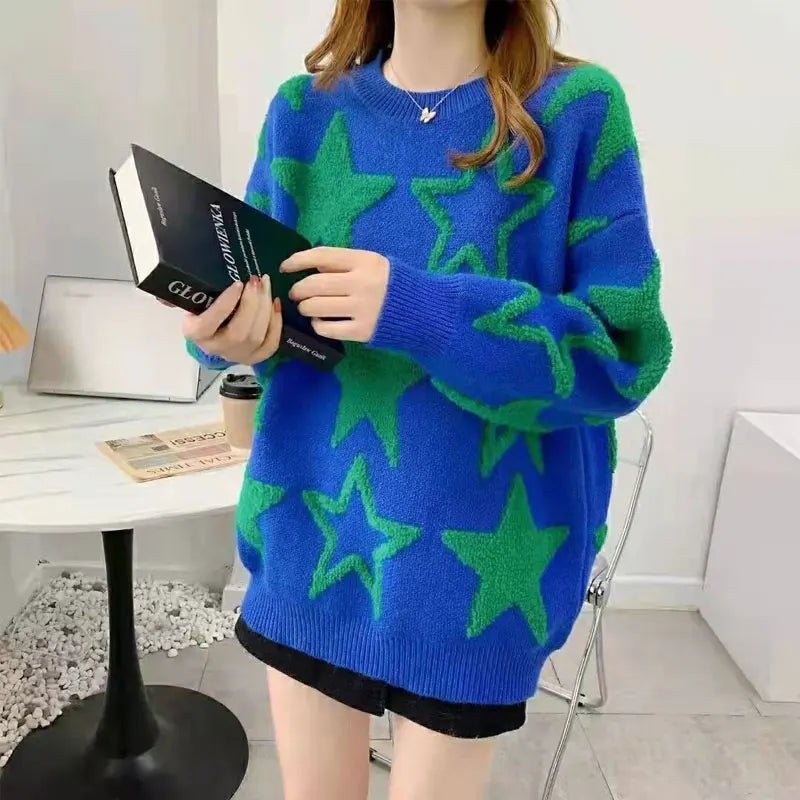 Korean Fashion Star Sweater - Casual Thick Winter Pullover - In Control Clothing