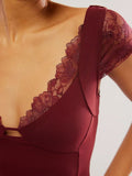 Lace Detail V - Neck Cap Sleeve Top