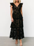 Lace Layered Ruffled Cap Sleeve Dress