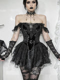 Lace Patchwork Irregular Hem Straps Gothic Top - In Control Clothing