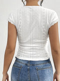 Lace Trim Eyelet V - Neck Top