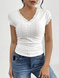 Lace Trim Eyelet V - Neck Top