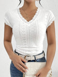 Lace Trim Eyelet V - Neck Top