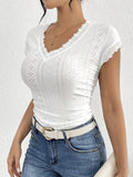 Lace Trim Eyelet V - Neck Top