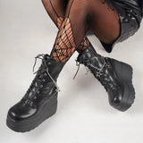 Lace Up Platform Wedge Boots