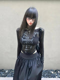 Long Sleeve Sheer Gothic Top - Black Graphic T-Shirt Y2K Fashion - In Control Clothing
