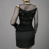 Mall Gothic Long Sleeve T - Shirt - Frayed Hollow Out Design - In Control Clothing