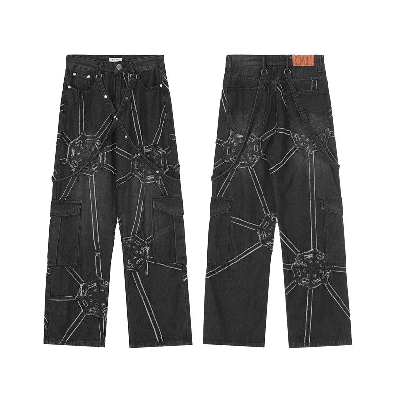 fartey Men's Stacked Streetwear Denim Pants Slim FItted