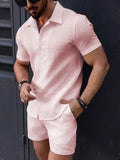 Men's Button Up Short Sleeve Shirt and Shorts Set