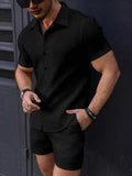 Men's Button Up Short Sleeve Shirt and Shorts Set