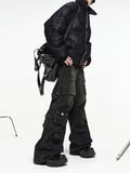 Men's Cyber Grunge Wide-Leg Jeans - Multi-Pocket, Washed Black, Retro Y2K Style - In Control Clothing