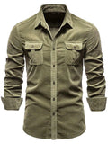 Men's Full Size Collared Neck Button Down Shirt with Chest Pockets Plus Size