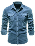 Men's Full Size Collared Neck Button Down Shirt with Chest Pockets Plus Size