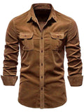 Men's Full Size Collared Neck Button Down Shirt with Chest Pockets Plus Size