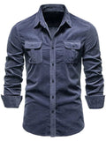 Men's Full Size Collared Neck Button Down Shirt with Chest Pockets Plus Size