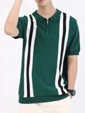 Men's Full Size Contrast Zip Collar Short Sleeve Knit Polo Plus Size