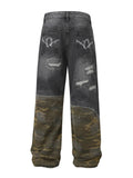 Men's Full Size Distressed Denim Jeans with Camo Patchwork Detailing Plus Size