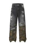 Men's Full Size Distressed Denim Jeans with Camo Patchwork Detailing Plus Size
