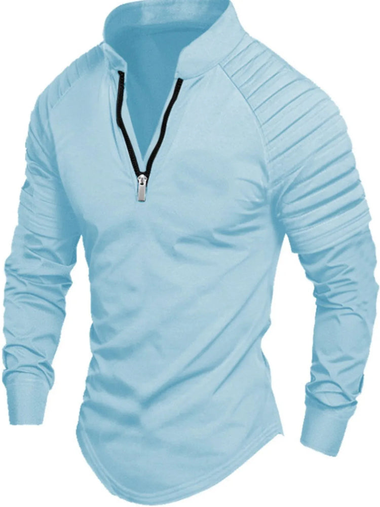 Men's Full Size Quarter Zip Long Sleeve Polo Plus SIze
