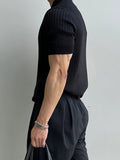 Men's Full Size Ribbed Knit Short Sleeve Polo Plus Size