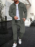 Men's Full Size Snap Down Long Sleeve Top and Pants Plus Size