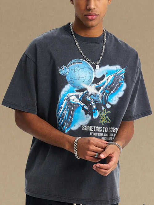 Men's Graphic Crew Neck Half Sleeve Vintage AI T-Shirt