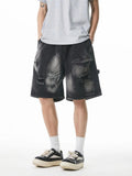 Men's Plus Size Distressed Cargo Denim Shorts
