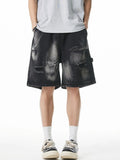 Men's Plus Size Distressed Cargo Denim Shorts