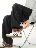 Men's Plus Size Plaid Hem Loose Fit Jeans