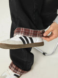 Men's Plus Size Plaid Hem Loose Fit Jeans
