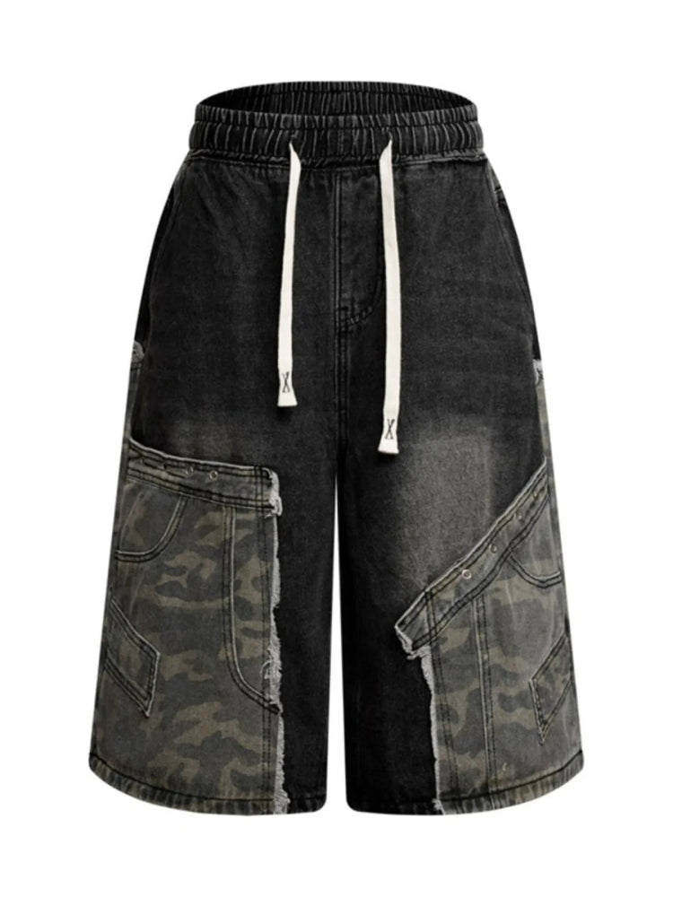Men's Vintage Patchwork Camo Denim Shorts