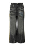 Men's Vintage Washed Wide Leg Jeans with Chain Detail