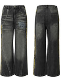 Men's Vintage Washed Wide Leg Jeans with Chain Detail
