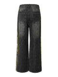 Men's Vintage Washed Wide Leg Jeans with Chain Detail